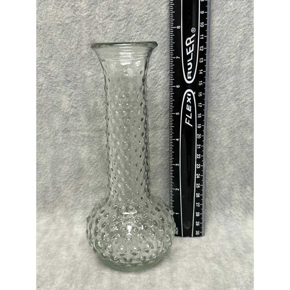 Bud Vase‎ Clear Hobnail Textured Glass Vintage Style 8 Inch